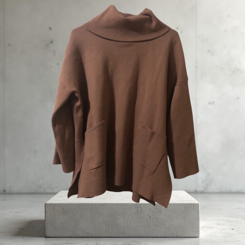 RAYA Womens Size Large Green Cowl Neck Oversized Boxy Long Sweater Top Pockets